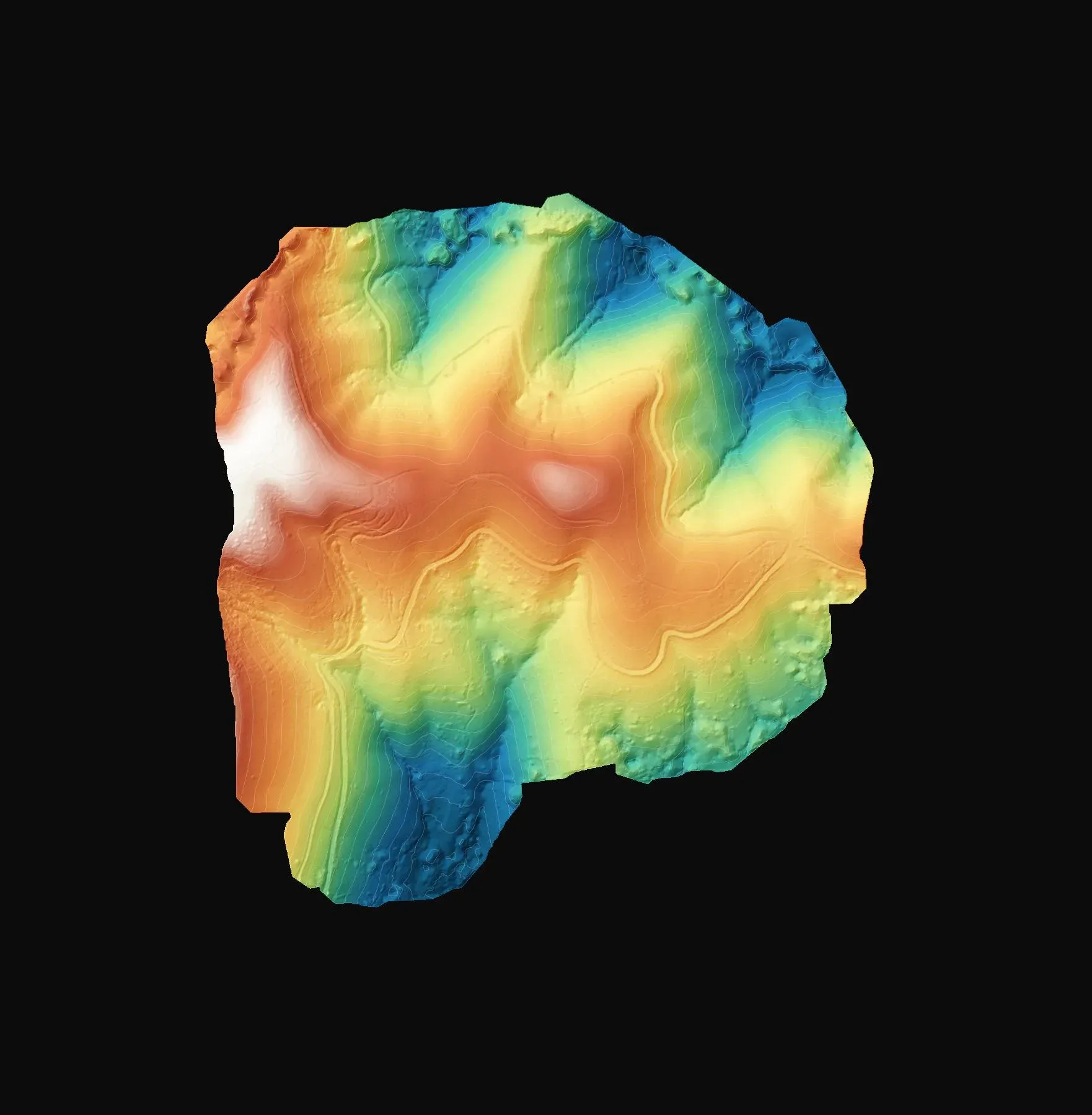 Digital elevation model with hillshade and contour lines