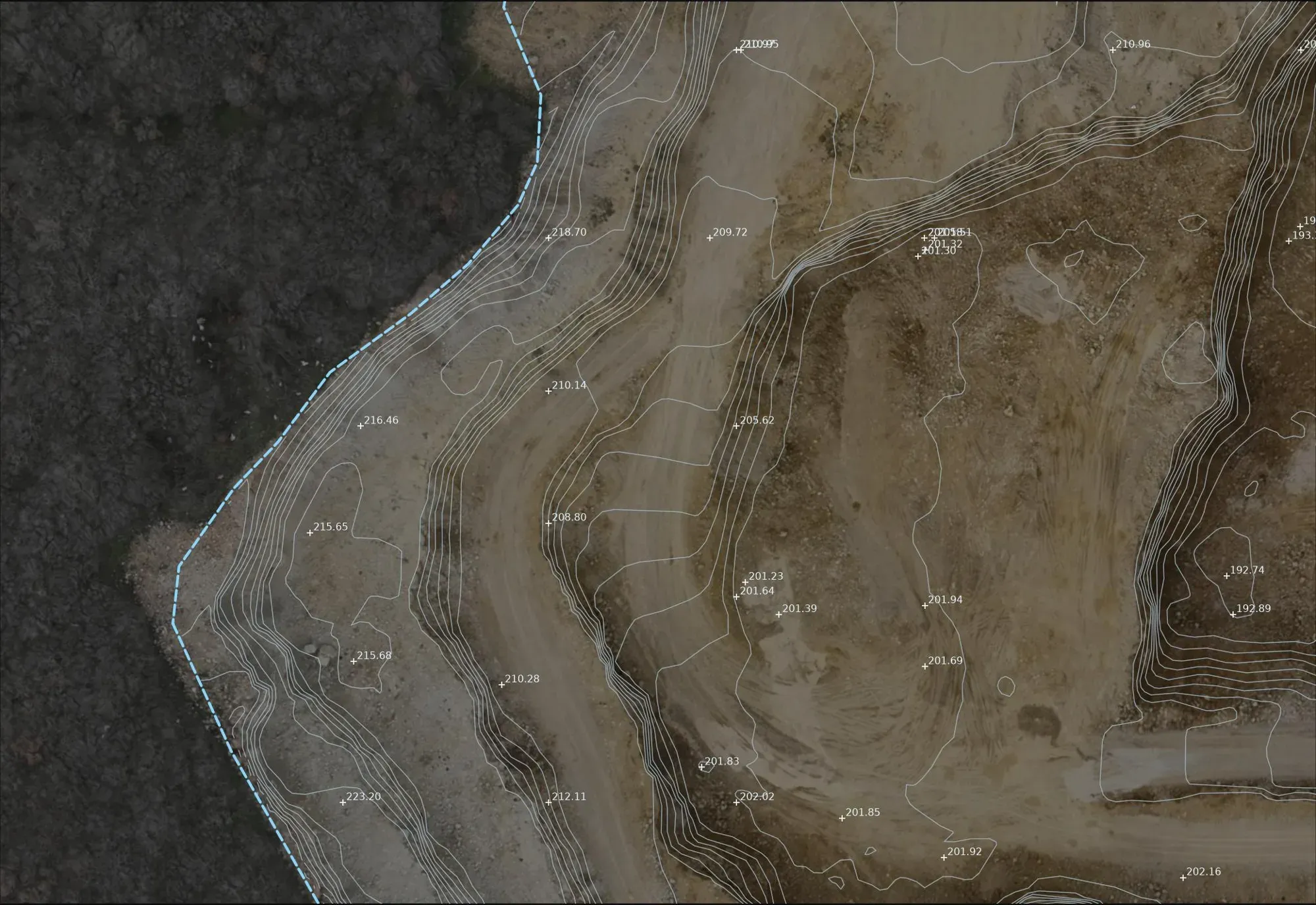 Spot heights with elevations over the orthophoto