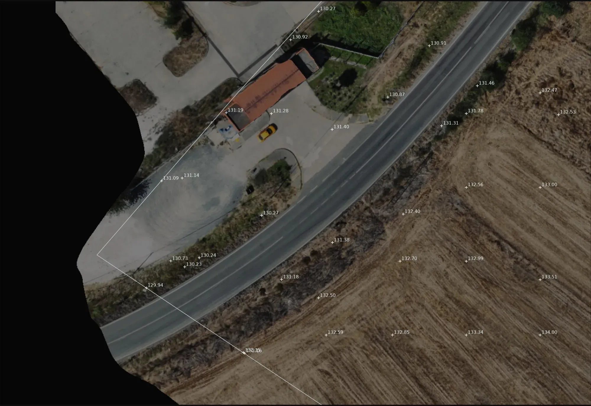 Spot heights with elevations over the orthophoto