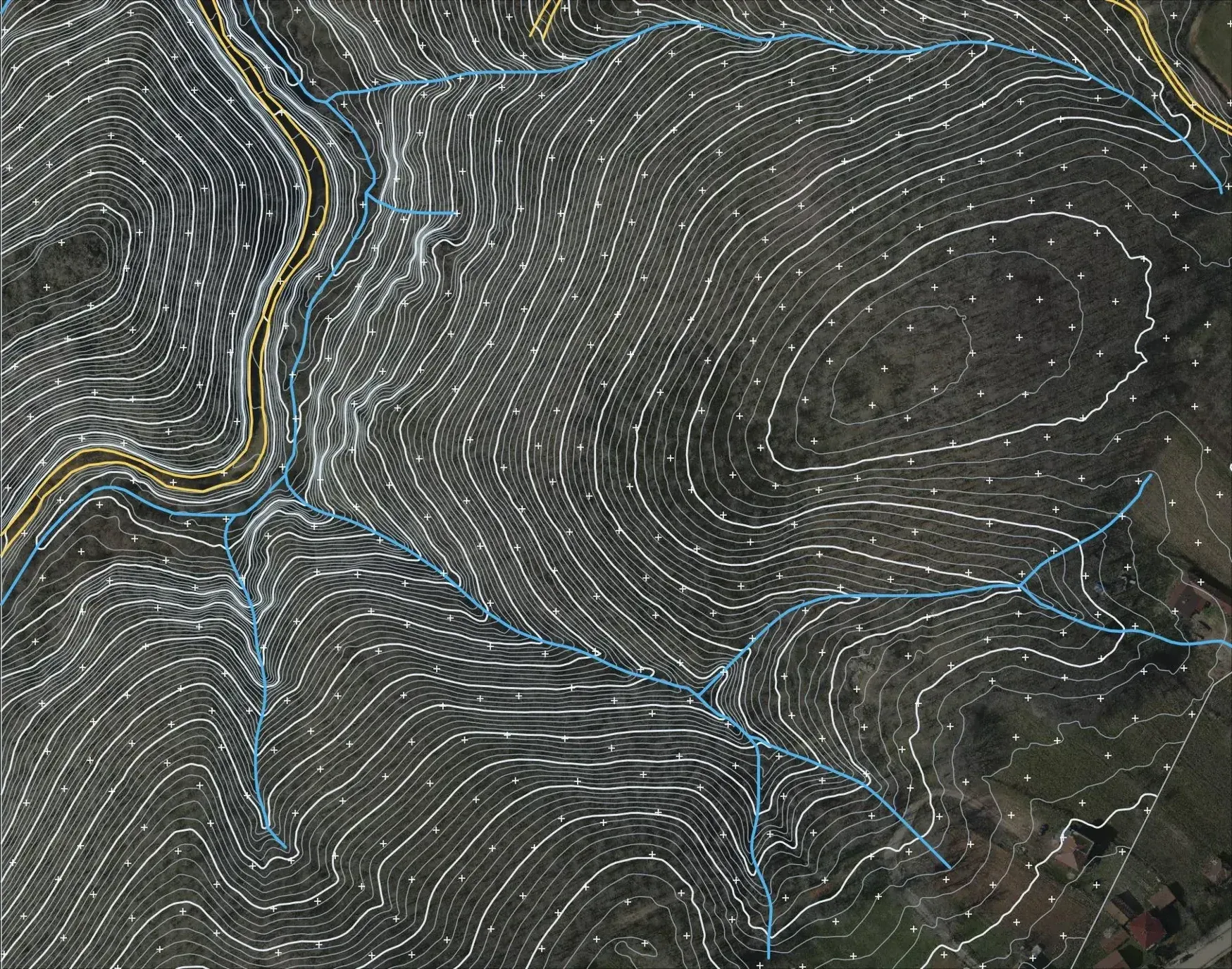Topographic drawing over the orthophoto