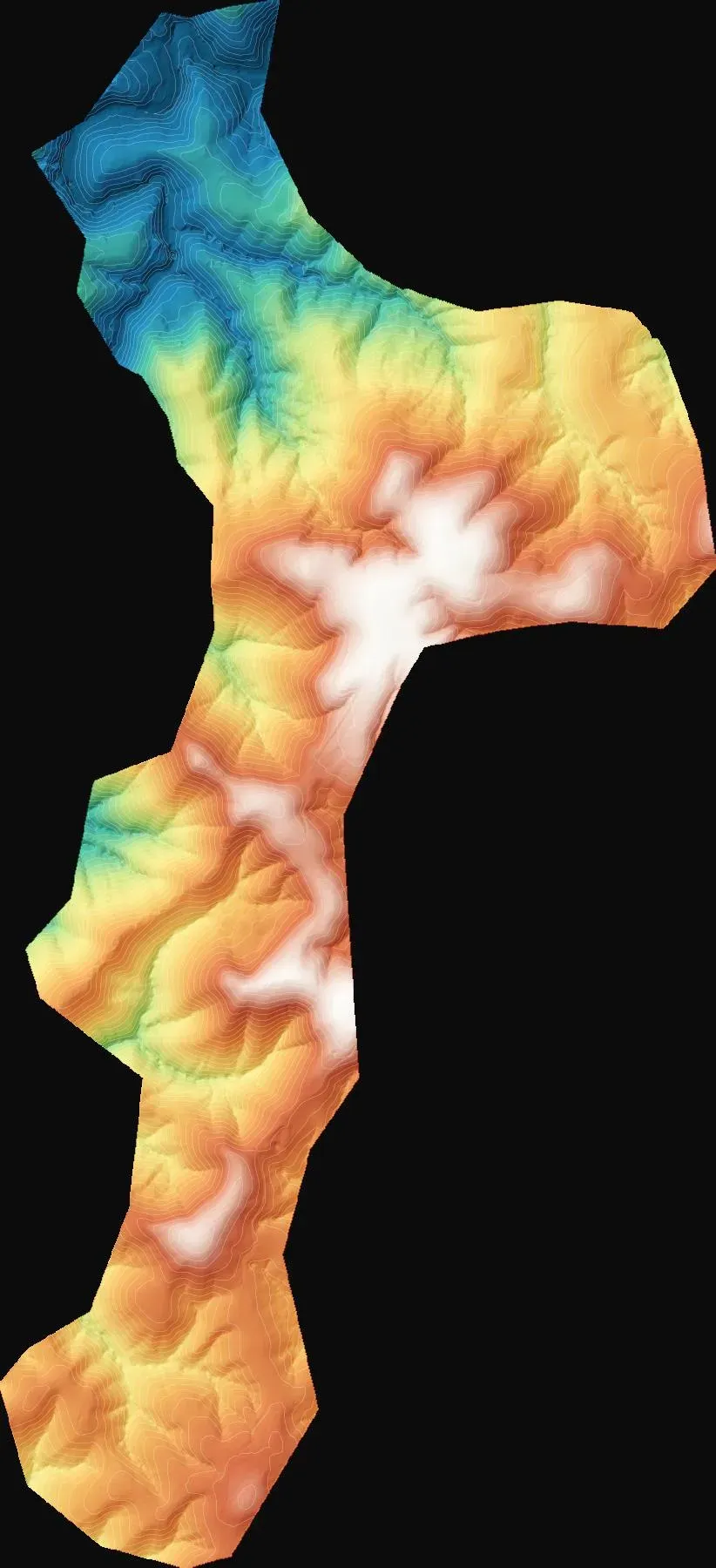 Digital elevation model with hillshade and contour lines
