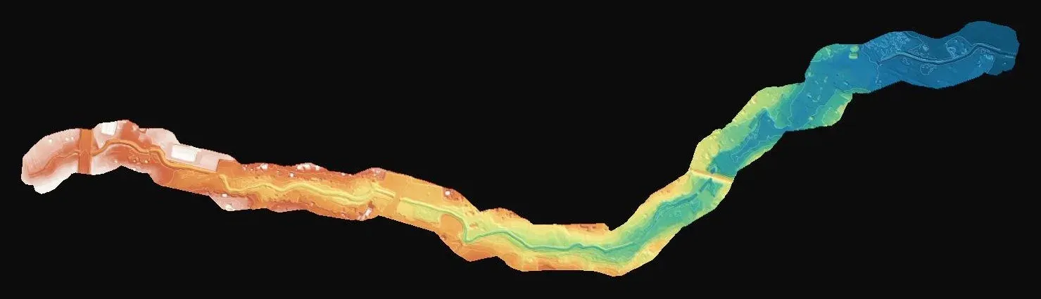 Digital elevation model with hillshade and contour lines