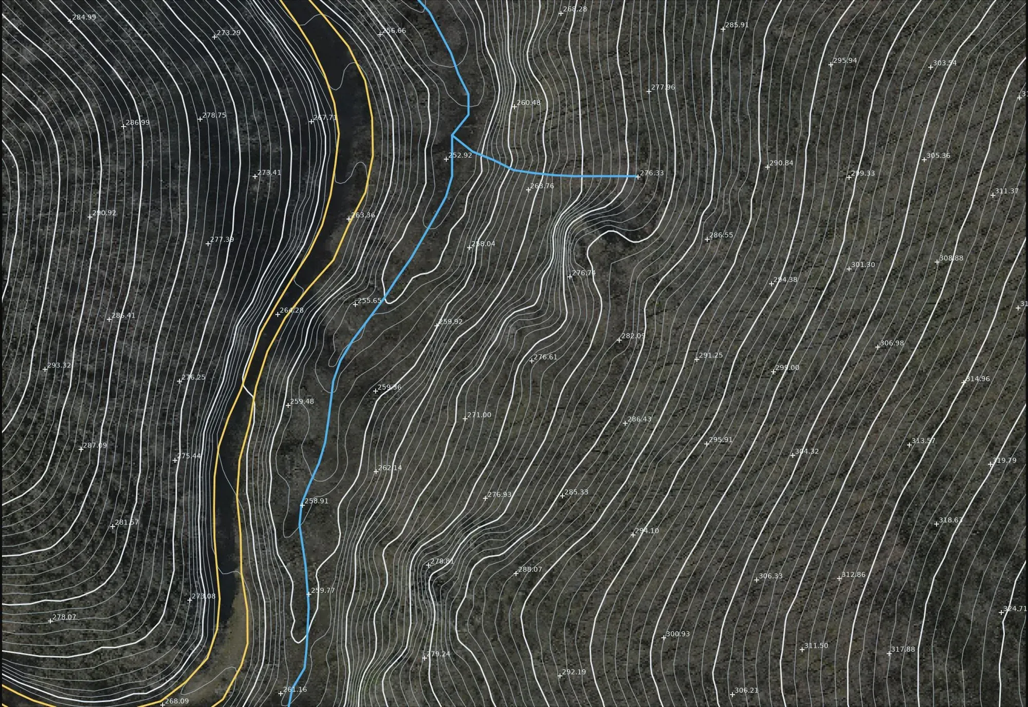 Spot heights with elevations over the orthophoto