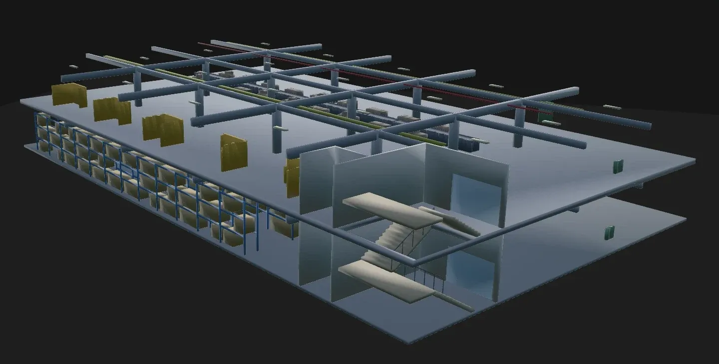 Escaleras y estancias interiores con los muros exteriores del modelo BIM ocultos