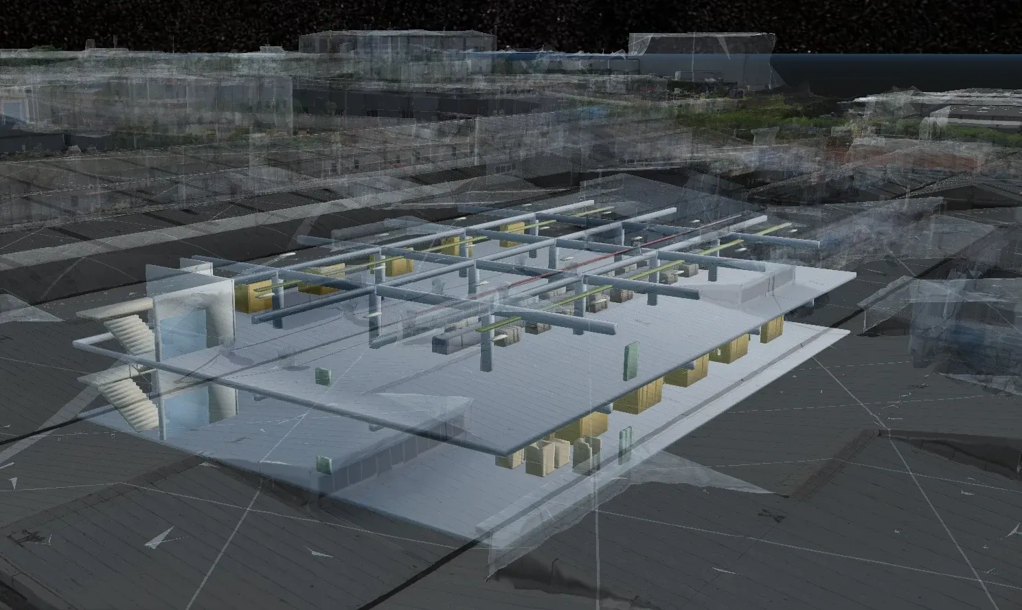 Modelo BIM superpuesto al escaneo